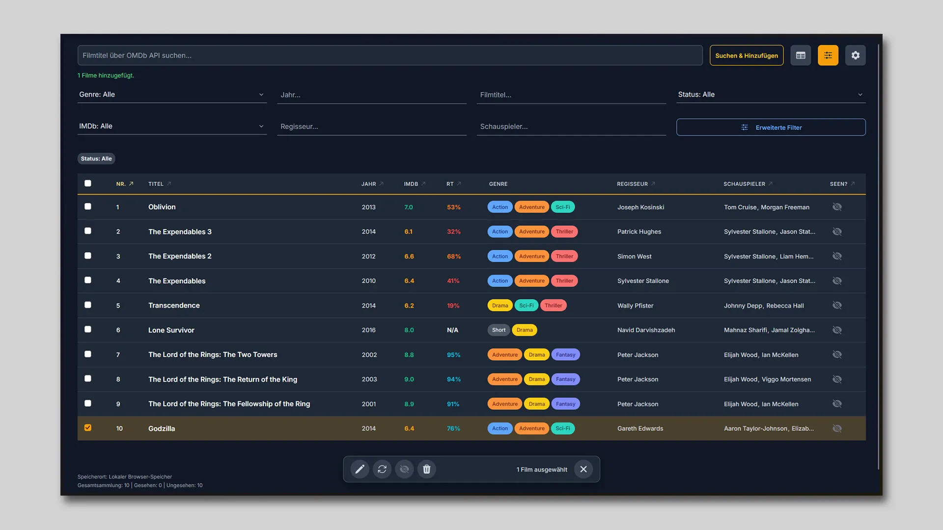 v1: a single-page dark list with a form on top and plain table rows