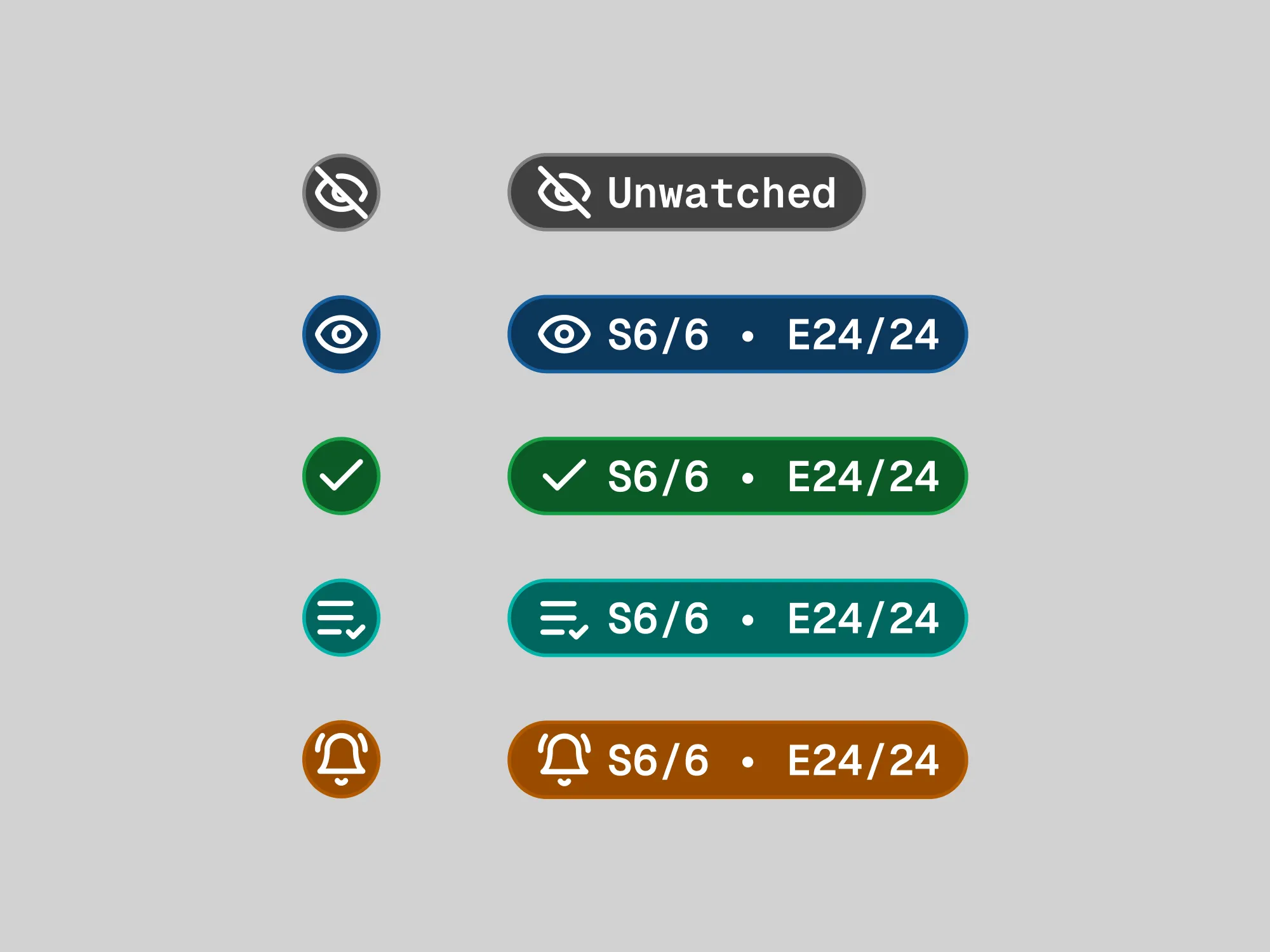 The status badges in their full and icon-only variants