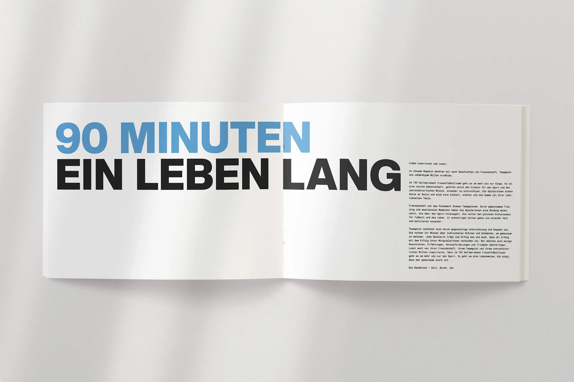 Detail view of the magazine layout with match and team photos.