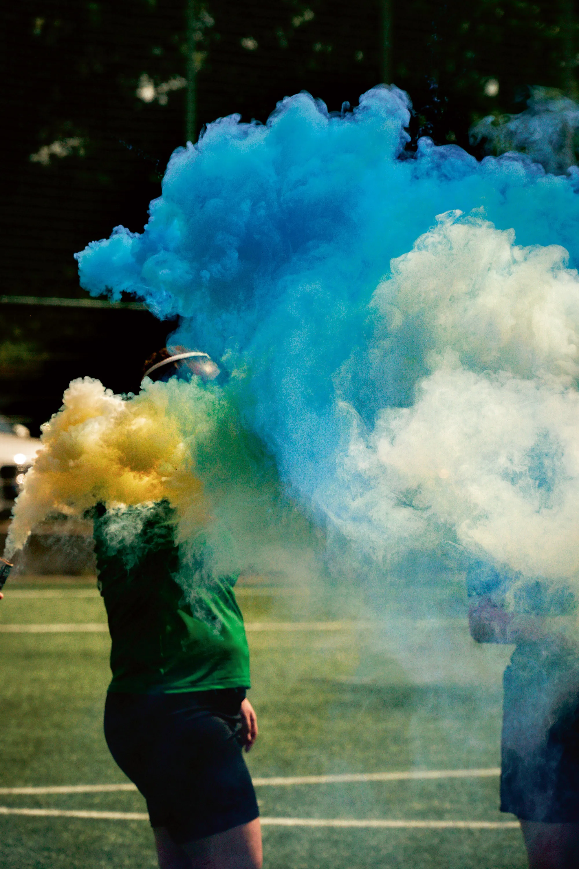 Player celebrating a win with a flare